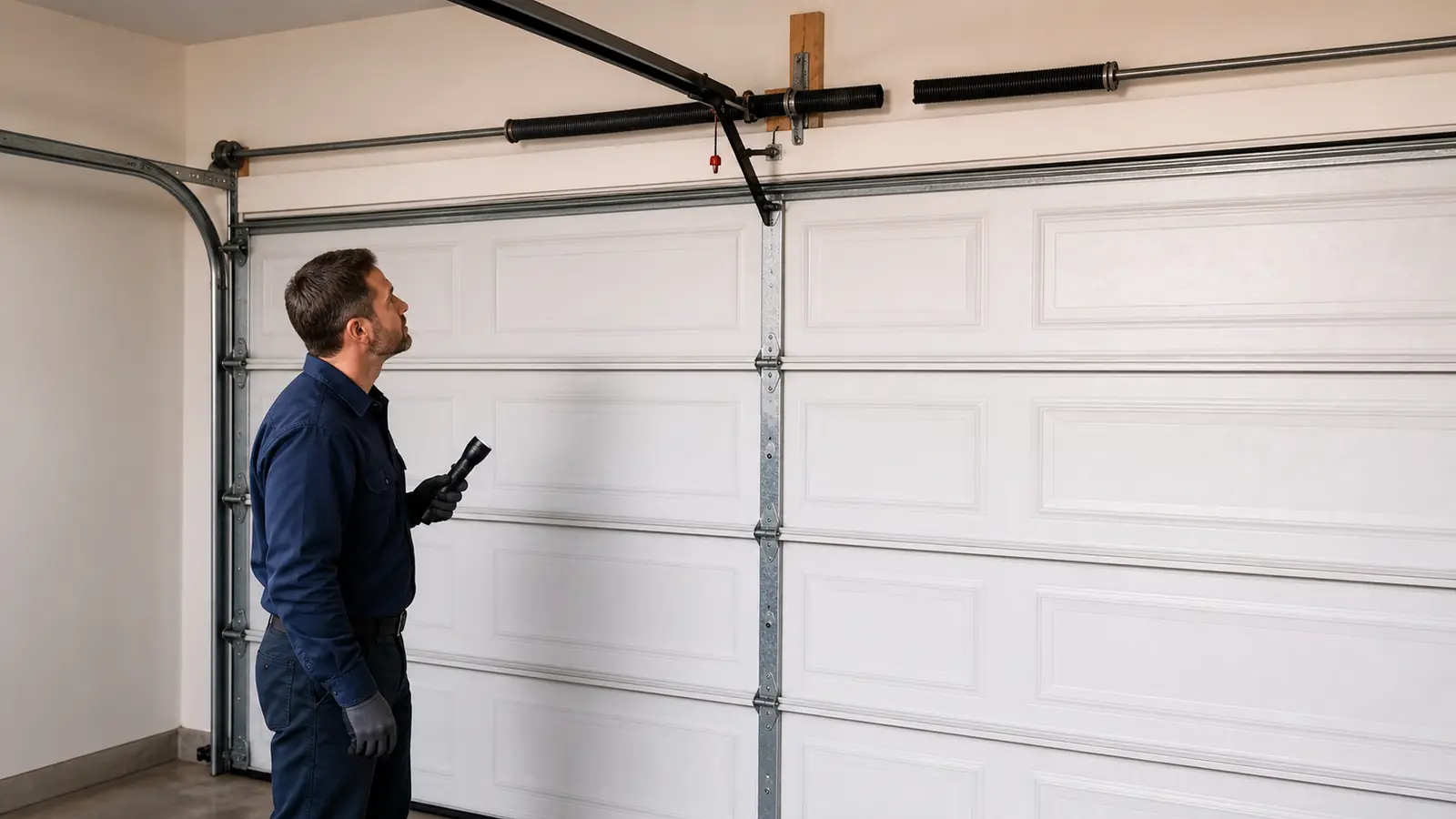 Garage door spring area viewed during a residential repair assessment