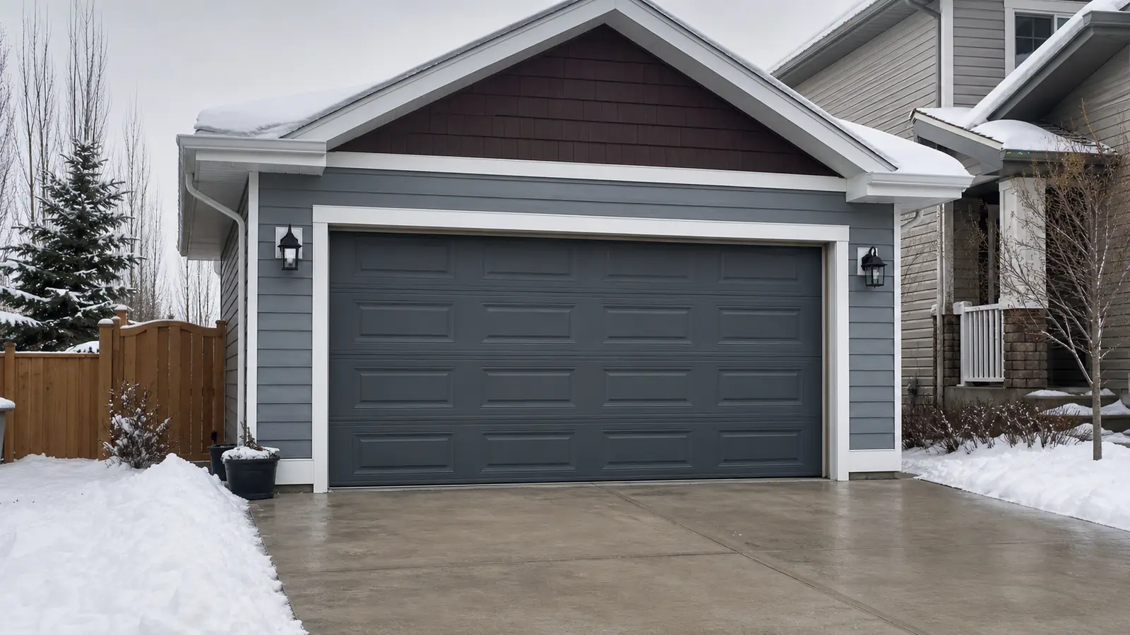 Residential garage door in Calgary winter conditions