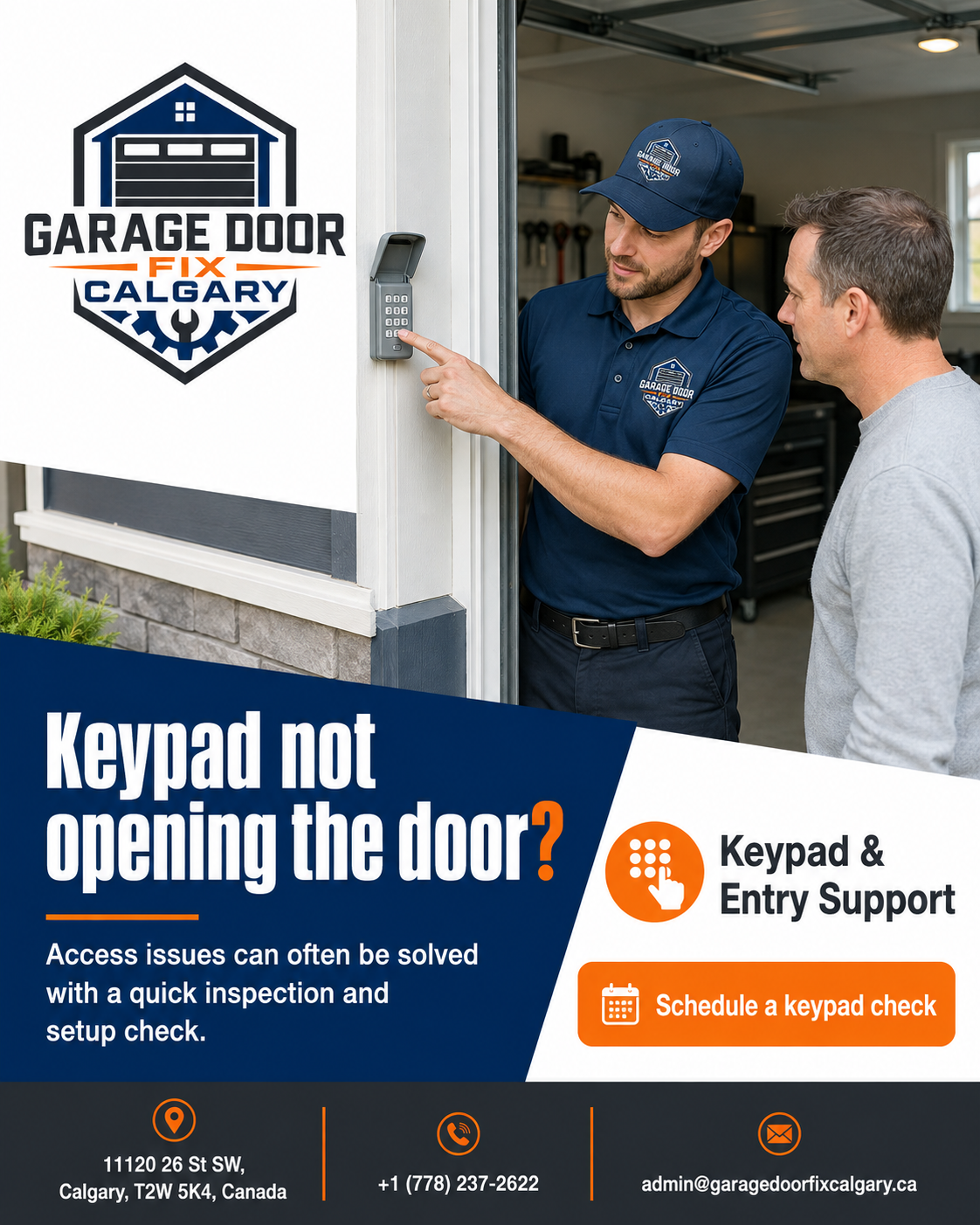 Garage Door Fix Calgary technician reviewing keypad entry support