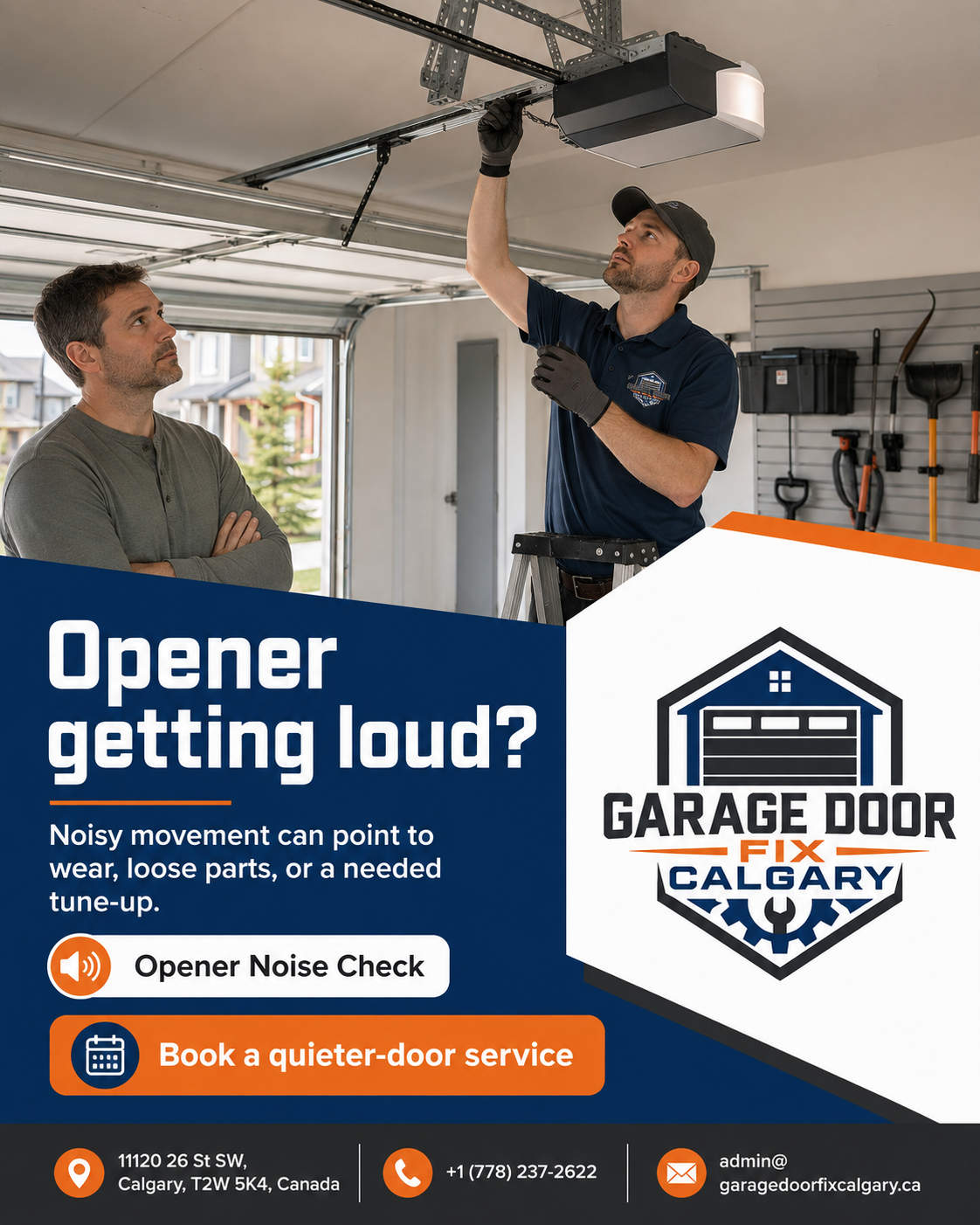 Garage Door Fix Calgary technician checking a noisy garage door opener