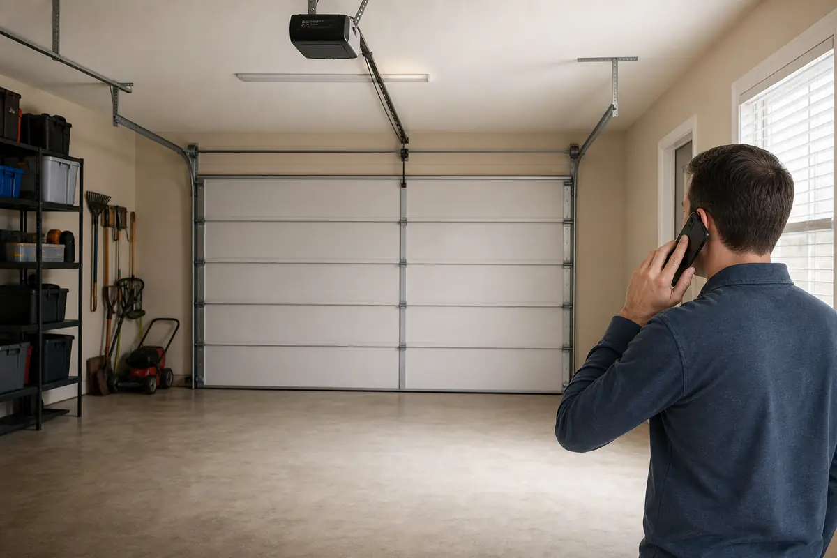Phone showing a garage door repair request form for a Calgary homeowner